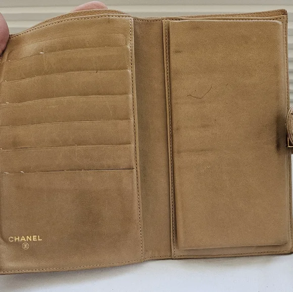 VGUC Chanel Caviar Leather Kisslock Beige Wallet Vintage - Picture 7 of 17